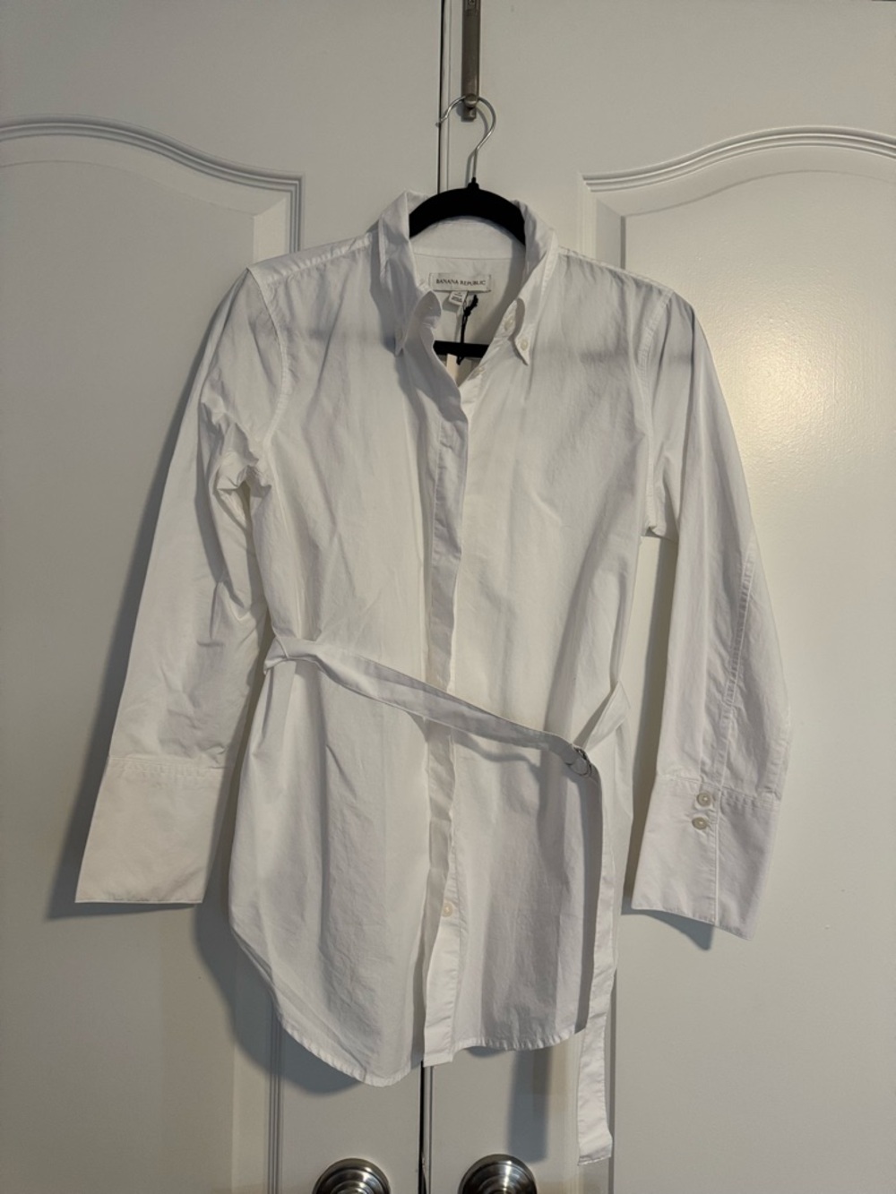 Banana Republic White Button-Down Shirt with Waist Tie